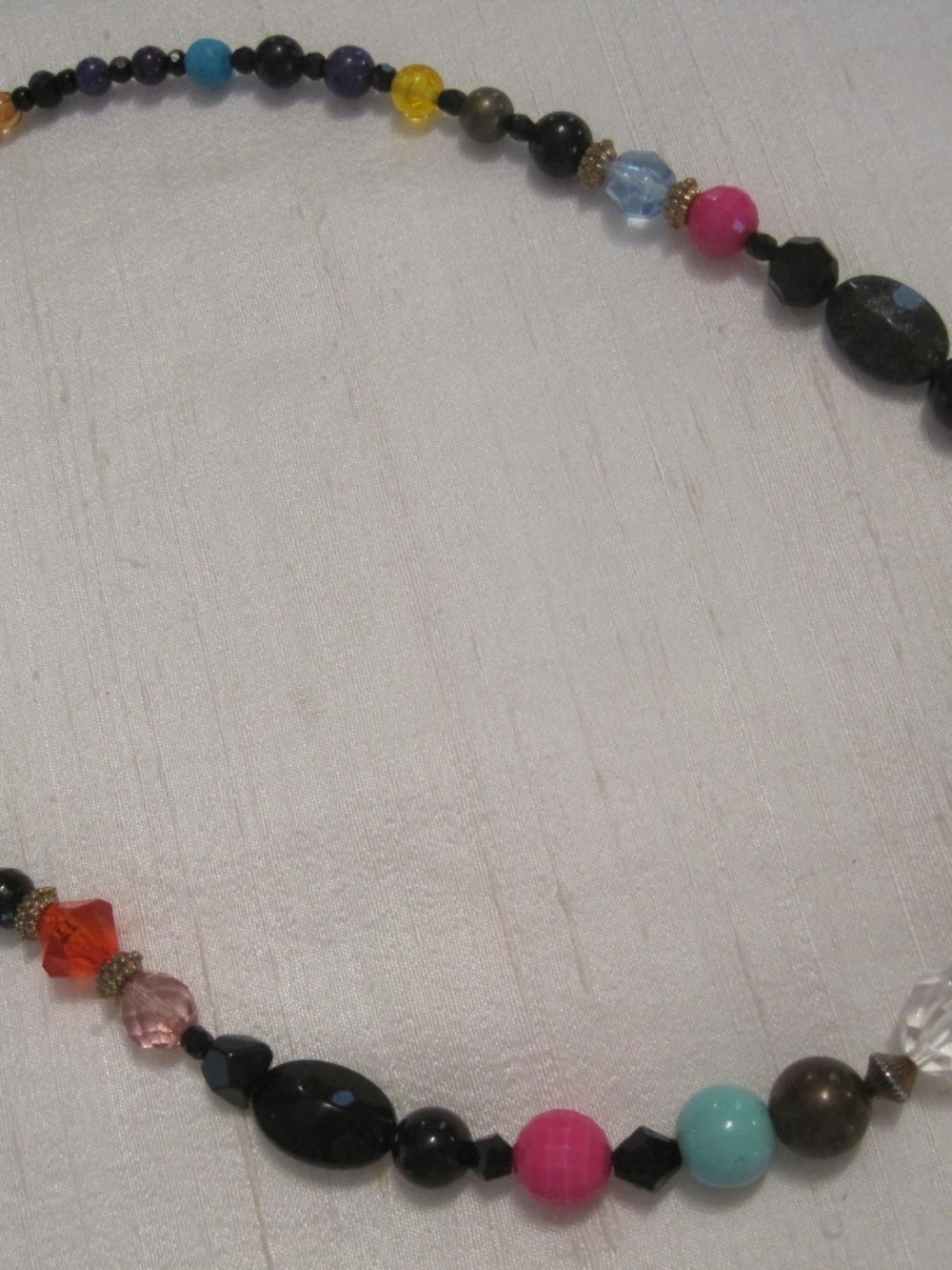 Multi-Colour 21" L Beaded Necklace Made w/ Recycled Acrylic, Glass, Metal Beads.